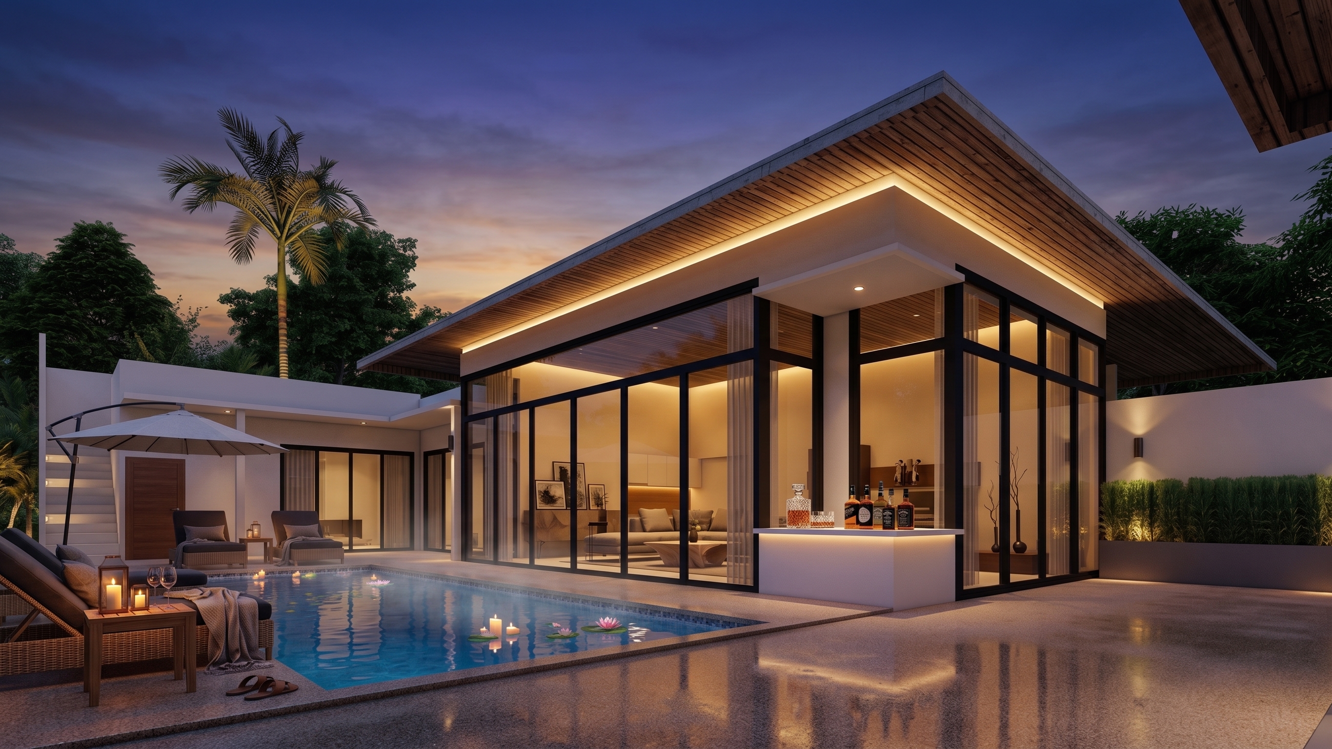 Apollo Pool Villa ช่วงพลบค่ำ